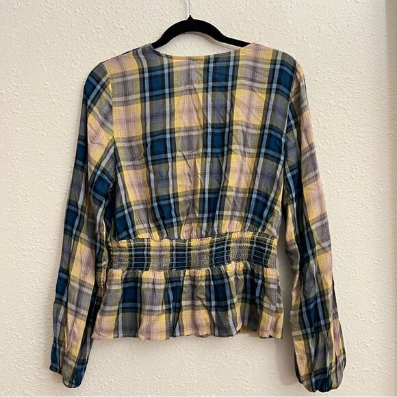 Express Plaid Surplice Peplum Top Blouse NEW Size Medium - Picture 5 of 9